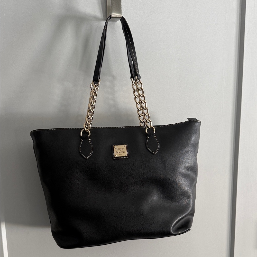 Dooney & Bourke Black Tote with Gold Chain Straps